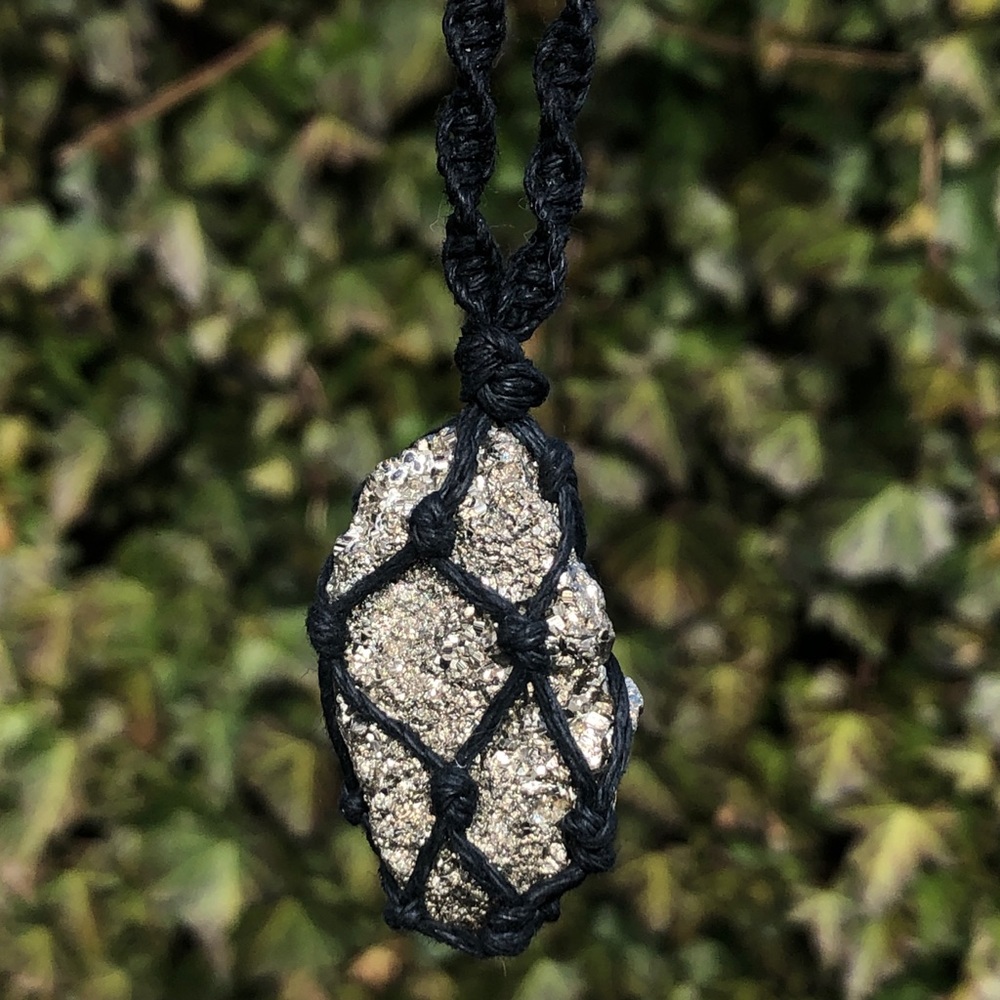 Pyrite Raw Macrame Necklace - Picture 4 of 7